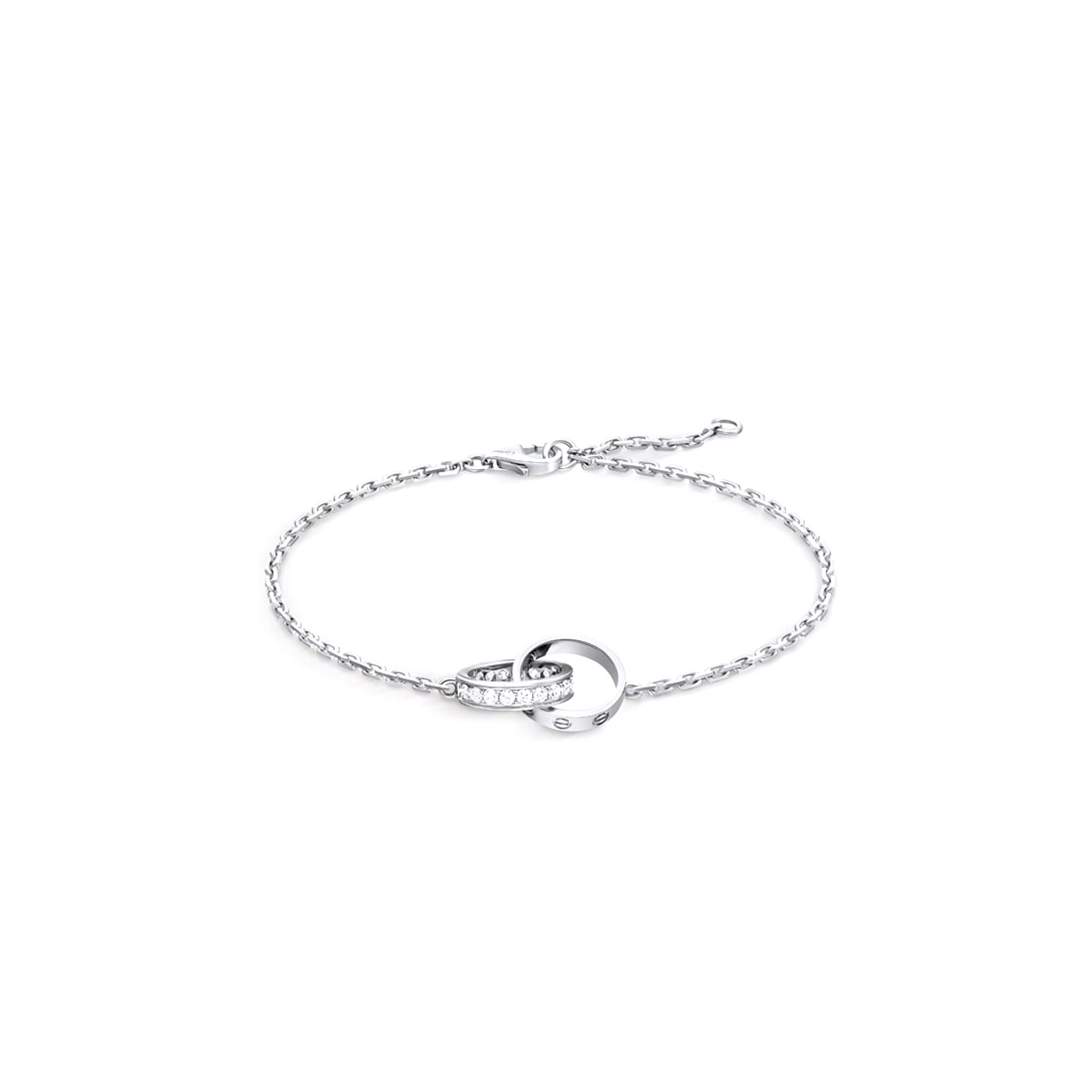 Ca*t1er love bracelet, on chain, half-paved ref. b6084400